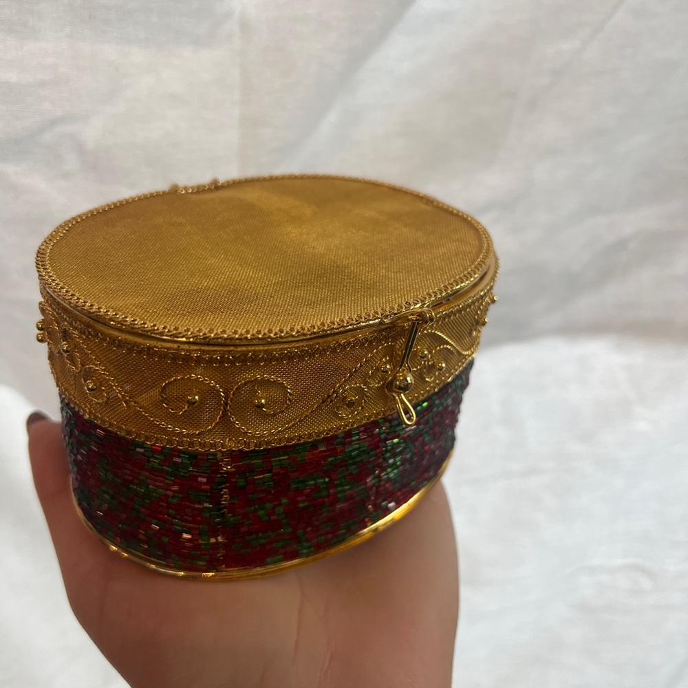 Gold and Red Beaded Jewelry Box